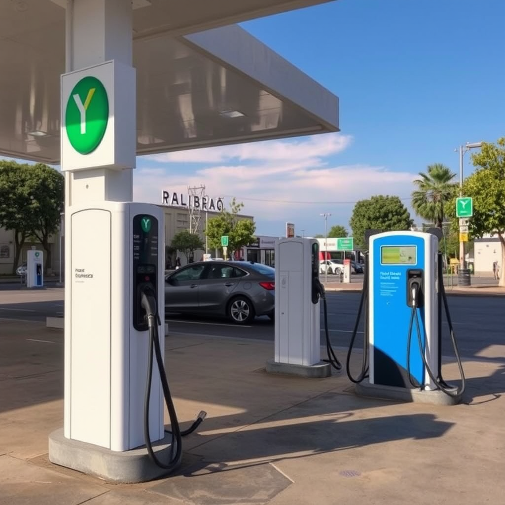 Estación YPF en Palermo con modernos cargadores eléctricos de alta velocidad, mostrando la integración de tecnología de carga en estaciones de servicio tradicionales